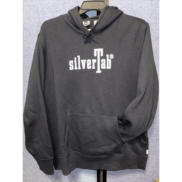 Levi's Silver Tab Hoodie Small Black Sweatshirt Pullover Logo Spell Out Mens L - Picture 1 of 6
